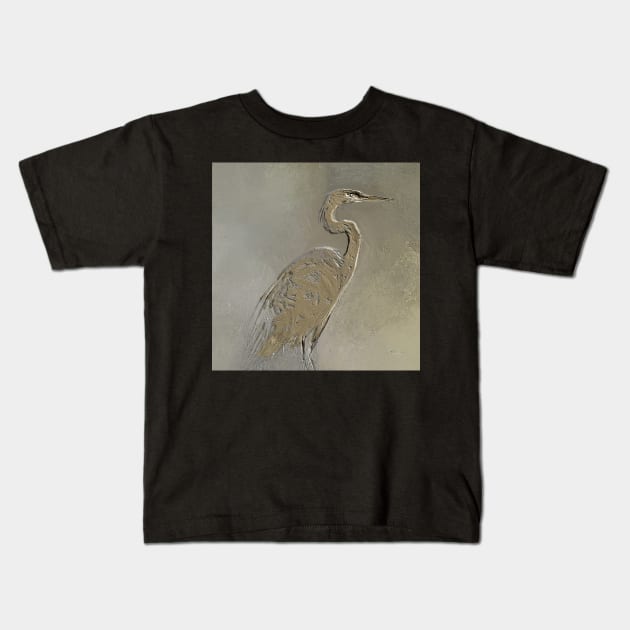 Metalic Blue Heron Kids T-Shirt by PeggyNovak